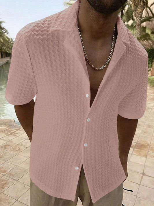 Manfinity Homme Men Solid Button up Short Sleeve Casual Plain Shirt for Boyfriend Gift