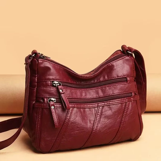 New Spring Women'S Soft Leather Shoulder Bags Classic Casual Crossbody Bag for Female High Quality Washing Purses and Handbags